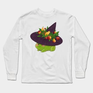 Autumn fruits frog witch with a pointy hat Long Sleeve T-Shirt